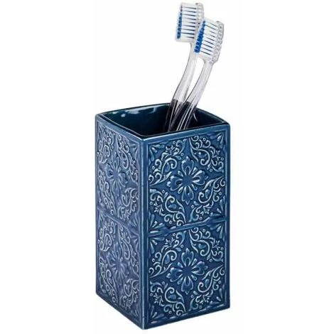 WENKO Set Accessoires Salle De Bain, Distributeur Savon Liquide, Brosse WC, Porte Brosse à Dent, Céramique, Cordoba Bleu Foncé 5 WENKO Set Accessoires Salle De Bain, Distributeur Savon Liquide, Brosse WC, Porte Brosse à Dent, Céramique, Cordoba Bleu Foncé – Image 3