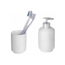 WENKO Set Accessoires Salle De Bain Neo, 2 Pièces, Distributeur Savon Liquide Et Porte Brosse à Dent, Polyrésine, Blanc