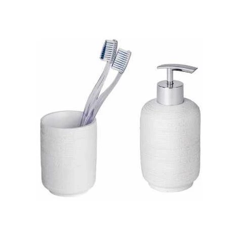 WENKO Set Accessoires Salle De Bain Neo, 2 Pièces, Distributeur Savon Liquide Et Porte Brosse à Dent, Polyrésine, Blanc 3 WENKO Set Accessoires Salle De Bain Neo, 2 Pièces, Distributeur Savon Liquide Et Porte Brosse à Dent, Polyrésine, Blanc