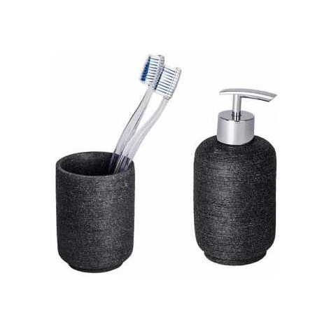 WENKO Set Accessoires Salle De Bain Neo, 2 Pièces, Distributeur Savon Liquide Et Porte Brosse à Dent, Polyrésine, Anthracite 3 WENKO Set Accessoires Salle De Bain Neo, 2 Pièces, Distributeur Savon Liquide Et Porte Brosse à Dent, Polyrésine, Anthracite