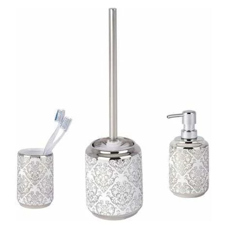 WENKO Set D'accessoires De Salle De Bain Baroque, Porte Brosse à Dent, Brosse WC Et Distributeur De Savon Liquide Capacité 400ml, Céramique, Blanc - Brillant 3 WENKO Set D'accessoires De Salle De Bain Baroque, Porte Brosse à Dent, Brosse WC Et Distributeur De Savon Liquide Capacité 400ml, Céramique, Blanc - Brillant