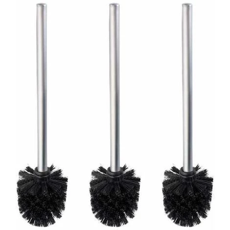 WENKO Brosse WC De Rechange Pour Porte-brosse WC Avec Tête De Brosse WC Noire Et Manche En Acier Inox Mat, Lot De 3, Polypropylène - Acier Inoxydable Mat, Ø 8x35 Cm, Noir 3 WENKO Brosse WC De Rechange Pour Porte-brosse WC Avec Tête De Brosse WC Noire Et Manche En Acier Inox Mat, Lot De 3, Polypropylène - Acier Inoxydable Mat, Ø 8x35 Cm, Noir
