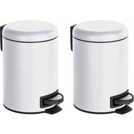 WENKO Poubelle à Pédale Leman, Petite Poubelle Salle De Bain, Capacité 3L, Lot De 2, Acier, 17x25x22.5 Cm, Blanc 3 WENKO Poubelle à Pédale Leman, Petite Poubelle Salle De Bain, Capacité 3L, Lot De 2, Acier, 17x25x22.5 Cm, Blanc