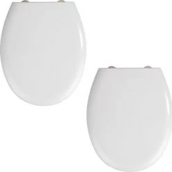 WENKO Abattant WC Blanc Rieti, Abattant WC Avec Frein De Chute Et Fixation Inox, Lot De 2, Duroplast, 37x44,5 Cm