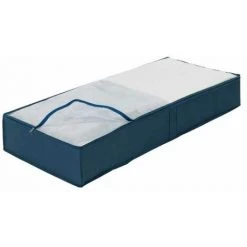 WENKO Boite Rangement Sous Lit Business, Rangement Sous Lit, Grande Capacité De Rangement, Ouverture Transparente Et Fermeture éclair, Lot De 4, Plastique, 105x15x45 Cm, Bleu -WENKO Soldes 18941169 3
