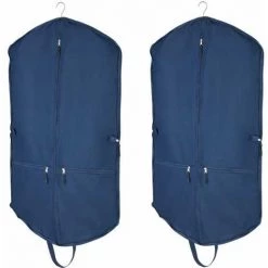 WENKO Housse Vêtements Business Premium, Housse Costume 2 Compartiments Avec Fermeture éclair Et Ouverture Pour Cintre, Lot De 2, Polyester, 112x62 Cm, Bleu Foncé