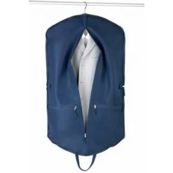 WENKO Housse Vêtements Business Premium, Housse Costume 2 Compartiments Avec Fermeture éclair Et Ouverture Pour Cintre, Lot De 2, Polyester, 112x62 Cm, Bleu Foncé -WENKO Soldes 18941172 5