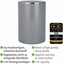 WENKO Petite Poubelle Salle De Bain Inca, Poubelle Salle De Bain Avec Couvercle, Capacité 5L, Lot De 2, Plastique Haut De Gamme, Ø 18,5x25,5 Cm, Gris 10 WENKO Petite Poubelle Salle De Bain Inca, Poubelle Salle De Bain Avec Couvercle, Capacité 5L, Lot De 2, Plastique Haut De Gamme, Ø 18,5x25,5 Cm, Gris -WENKO Soldes 18941181 4