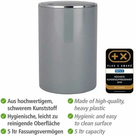 WENKO Petite Poubelle Salle De Bain Inca, Poubelle Salle De Bain Avec Couvercle, Capacité 5L, Lot De 2, Plastique Haut De Gamme, Ø 18,5x25,5 Cm, Gris 6 WENKO Petite Poubelle Salle De Bain Inca, Poubelle Salle De Bain Avec Couvercle, Capacité 5L, Lot De 2, Plastique Haut De Gamme, Ø 18,5x25,5 Cm, Gris – Image 4