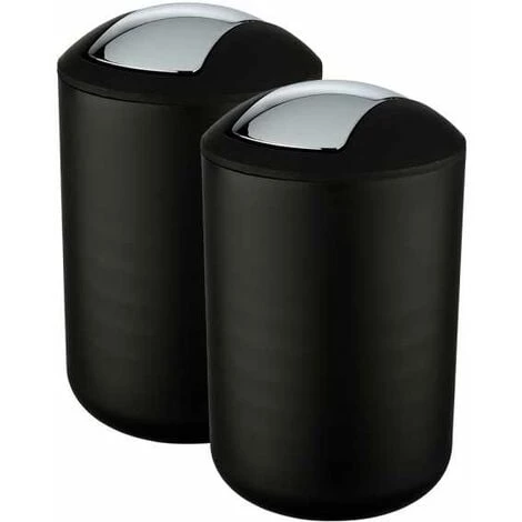 WENKO Lot De 2 Poubelles Salle De Bain Noires, Mini Poubelle Salle De Bain, Couvercle Basculant, Brasil L, Capacité 6,5L, Plastique PET Incassable, ø19,5x31 Cm, Noir 3 WENKO Lot De 2 Poubelles Salle De Bain Noires, Mini Poubelle Salle De Bain, Couvercle Basculant, Brasil L, Capacité 6,5L, Plastique PET Incassable, ø19,5x31 Cm, Noir