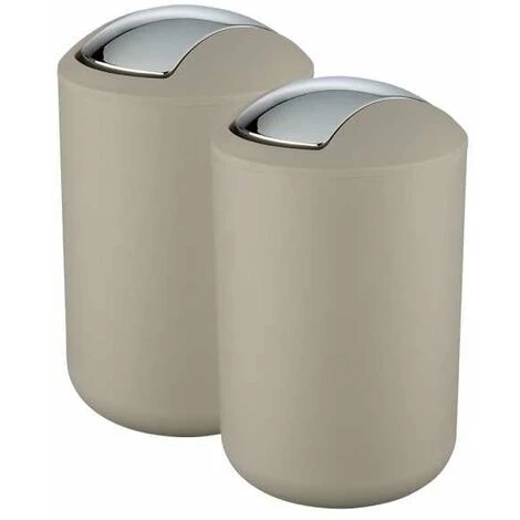 WENKO Lot De 2 Poubelles Salle De Bain, Mini Poubelle Salle De Bain, Couvercle Basculant, Brasil L, Capacité 6,5L, Plastique PET Incassable, ø19,5x31 Cm, Taupe 3 WENKO Lot De 2 Poubelles Salle De Bain, Mini Poubelle Salle De Bain, Couvercle Basculant, Brasil L, Capacité 6,5L, Plastique PET Incassable, ø19,5x31 Cm, Taupe
