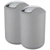 WENKO Lot De 2 Poubelles Salle De Bain Grises, Mini Poubelle Salle De Bain, Couvercle Basculant, Brasil L, Capacité 6,5L, Plastique PET Incassable, ø19,5x31 Cm, Gris