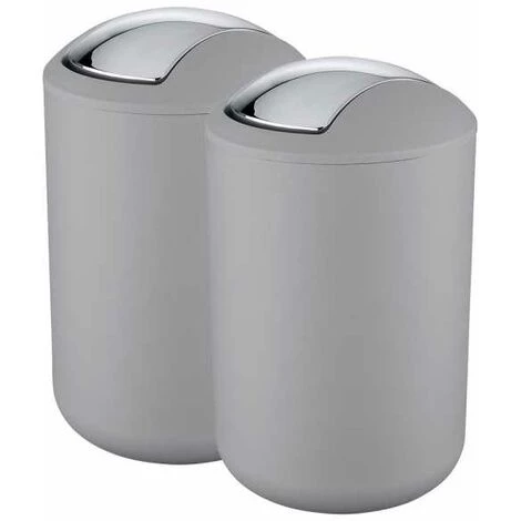 WENKO Lot De 2 Poubelles Salle De Bain Grises, Mini Poubelle Salle De Bain, Couvercle Basculant, Brasil L, Capacité 6,5L, Plastique PET Incassable, ø19,5x31 Cm, Gris 3 WENKO Lot De 2 Poubelles Salle De Bain Grises, Mini Poubelle Salle De Bain, Couvercle Basculant, Brasil L, Capacité 6,5L, Plastique PET Incassable, ø19,5x31 Cm, Gris