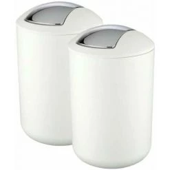 WENKO Lot De 2 Poubelles Salle De Bain, Mini Poubelle Salle De Bain, Couvercle Basculant, Brasil L, Capacité 6,5L, Plastique PET Incassable, ø19,5x31 Cm, Blanc
