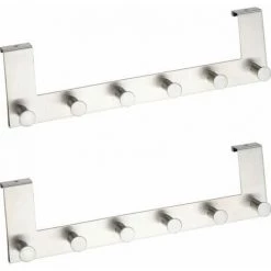 WENKO Patère De Porte à Suspendre Celano, 6 Crochets De Porte Pour Les Serviettes Ou Les Manteaux, Fixation Sans Perçage, Lot De 2, Acier Inoxydable, 39x11x5,5 Cm, Argent Mat