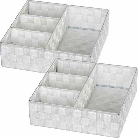 WENKO Organiseur Salle De Bain, Boite De Rangement Adria, Avec 4 Compartiments, Lot De 2, Polypropylène, 32x10x32 Cm, Blanc 3 WENKO Organiseur Salle De Bain, Boite De Rangement Adria, Avec 4 Compartiments, Lot De 2, Polypropylène, 32x10x32 Cm, Blanc