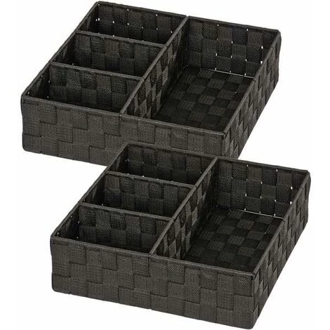 WENKO Organiseur Salle De Bain, Boite De Rangement Adria, Avec 4 Compartiments, Lot De 2, Polypropylène, 32x10x32 Cm, Noir 3 WENKO Organiseur Salle De Bain, Boite De Rangement Adria, Avec 4 Compartiments, Lot De 2, Polypropylène, 32x10x32 Cm, Noir