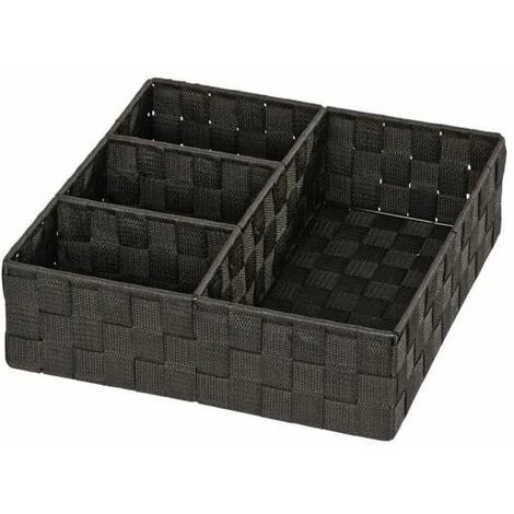 WENKO Organiseur Salle De Bain, Boite De Rangement Adria, Avec 4 Compartiments, Lot De 2, Polypropylène, 32x10x32 Cm, Noir 4 WENKO Organiseur Salle De Bain, Boite De Rangement Adria, Avec 4 Compartiments, Lot De 2, Polypropylène, 32x10x32 Cm, Noir – Image 2
