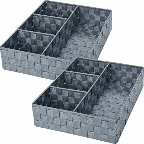 WENKO Organiseur Salle De Bain, Boite De Rangement Adria, Avec 4 Compartiments, Lot De 2, Polypropylène, 32x10x32 Cm, Gris 3 WENKO Organiseur Salle De Bain, Boite De Rangement Adria, Avec 4 Compartiments, Lot De 2, Polypropylène, 32x10x32 Cm, Gris