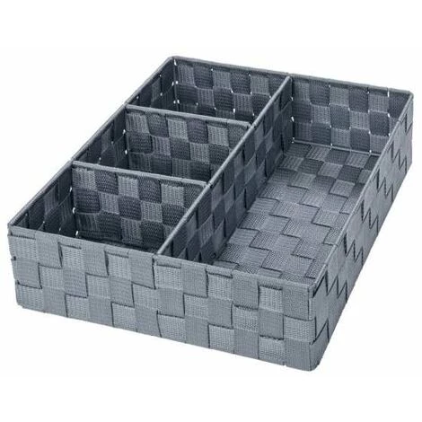 WENKO Organiseur Salle De Bain, Boite De Rangement Adria, Avec 4 Compartiments, Lot De 2, Polypropylène, 32x10x32 Cm, Gris 4 WENKO Organiseur Salle De Bain, Boite De Rangement Adria, Avec 4 Compartiments, Lot De 2, Polypropylène, 32x10x32 Cm, Gris – Image 2