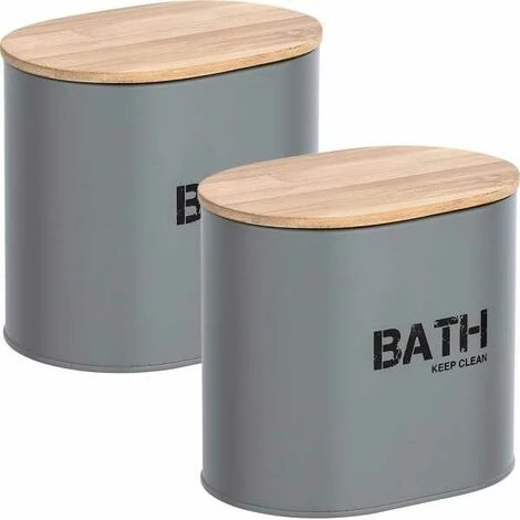 WENKO Boite De Rangement Salle De Bain Décorative En Acier Avec Couvercle En Bambou, Gara Gris, Lot De 2 3 WENKO Boite De Rangement Salle De Bain Décorative En Acier Avec Couvercle En Bambou, Gara Gris, Lot De 2