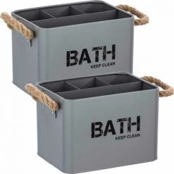 WENKO Organiseur Salle De Bain, Boite De Rangement Gara Avec 4 Compartiments Gris, Lot De 2