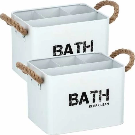 WENKO Organiseur Salle De Bain, Boite De Rangement Gara Avec 4 Compartiments Blanc, Lot De 2 3 WENKO Organiseur Salle De Bain, Boite De Rangement Gara Avec 4 Compartiments Blanc, Lot De 2