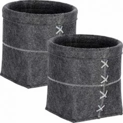 WENKO Panier Feutrine Mara, Panier De Rangement En Feutre S, Vide Poche, Lot De 2, Polyester, 15x15 Cm, Anthracite