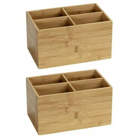 WENKO Boite Bambou Salle De Bain Avec 4 Compartiments Terra, Organiseur Salle De Bain Bois, Lot De 2, Bambou, 22x12x14 Cm, Marron 3 WENKO Boite Bambou Salle De Bain Avec 4 Compartiments Terra, Organiseur Salle De Bain Bois, Lot De 2, Bambou, 22x12x14 Cm, Marron
