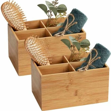 WENKO Boite Bambou Salle De Bain Avec 4 Compartiments Terra, Organiseur Salle De Bain Bois, Lot De 2, Bambou, 22x12x14 Cm, Marron 4 WENKO Boite Bambou Salle De Bain Avec 4 Compartiments Terra, Organiseur Salle De Bain Bois, Lot De 2, Bambou, 22x12x14 Cm, Marron – Image 2