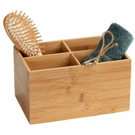 WENKO Boite Bambou Salle De Bain Avec 4 Compartiments Terra, Organiseur Salle De Bain Bois, Lot De 2, Bambou, 22x12x14 Cm, Marron 6 WENKO Boite Bambou Salle De Bain Avec 4 Compartiments Terra, Organiseur Salle De Bain Bois, Lot De 2, Bambou, 22x12x14 Cm, Marron – Image 4