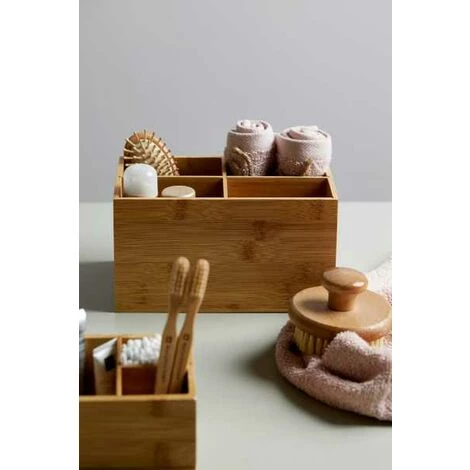 WENKO Boite Bambou Salle De Bain Avec 4 Compartiments Terra, Organiseur Salle De Bain Bois, Lot De 2, Bambou, 22x12x14 Cm, Marron 7 WENKO Boite Bambou Salle De Bain Avec 4 Compartiments Terra, Organiseur Salle De Bain Bois, Lot De 2, Bambou, 22x12x14 Cm, Marron – Image 5