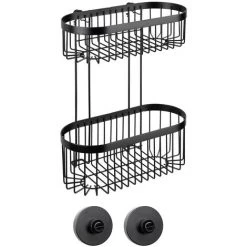 WENKO Étagère à 2 Niveaux Classic Plus Black Avec Adapteur Vacuum-Loc®