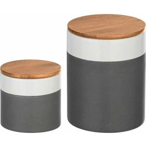 WENKO Lot De 2 Boites De Rangement Céramique Hermétique Avec Couvercle Bambou, Malta, Capacité 0,45L Et 0,75L, Céramique, Ø 10x10 cm Et Ø 14x8,5 Cm, Multicolore 3 WENKO Lot De 2 Boites De Rangement Céramique Hermétique Avec Couvercle Bambou, Malta, Capacité 0,45L Et 0,75L, Céramique, Ø 10x10 cm Et Ø 14x8,5 Cm, Multicolore