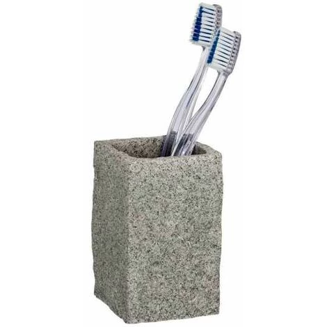 WENKO Set D'accessoires De Salle De Bain Granit, 2 Pièces, Porte Brosse à Dent Et Distributeur De Savon Liquide, Polyrésine, Gris 4 WENKO Set D'accessoires De Salle De Bain Granit, 2 Pièces, Porte Brosse à Dent Et Distributeur De Savon Liquide, Polyrésine, Gris – Image 2