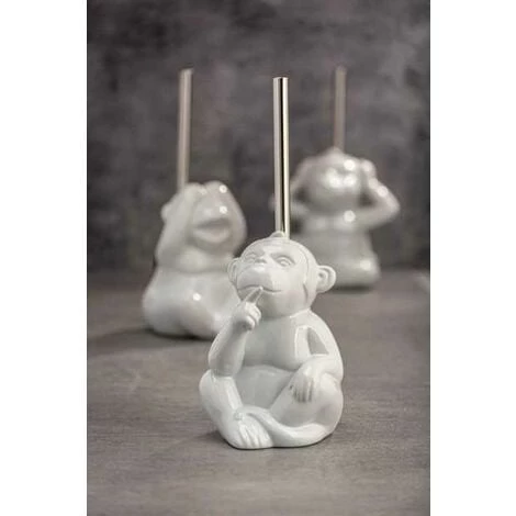 WENKO Brosse WC Originale Singe "ne Pas Parler", Brosse WC Silicone Noire, Céramique, 15x69x20 Cm, Blanc 6 WENKO Brosse WC Originale Singe "ne Pas Parler", Brosse WC Silicone Noire, Céramique, 15x69x20 Cm, Blanc – Image 4