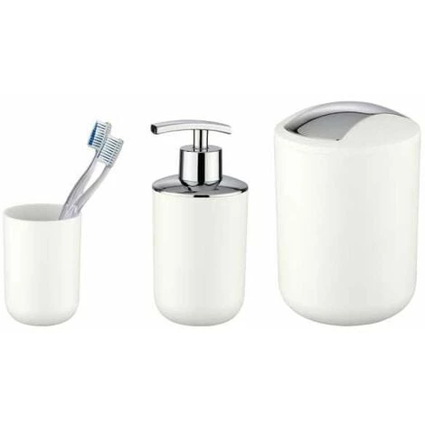 WENKO Set D'accessoires De Salle De Bain Brasil, Gobelet Salle De Bain, Distributeur Savon Liquide, Mini Poubelle Salle De Bain, Plastique, Blanc 3 WENKO Set D'accessoires De Salle De Bain Brasil, Gobelet Salle De Bain, Distributeur Savon Liquide, Mini Poubelle Salle De Bain, Plastique, Blanc