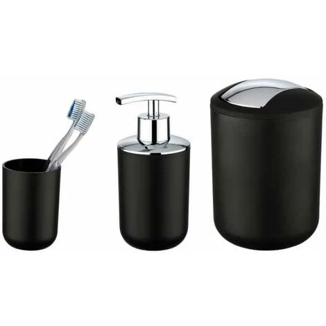 WENKO Set D'accessoires De Salle De Bain, Gobelet Salle De Bain, Distributeur Savon Liquide, Mini Poubelle Salle De Bain Brasil Noir 3 WENKO Set D'accessoires De Salle De Bain, Gobelet Salle De Bain, Distributeur Savon Liquide, Mini Poubelle Salle De Bain Brasil Noir