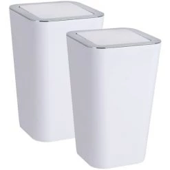 WENKO Poubelle Salle De Bain à Couvercle Basculant 6L, Candy Blanc, Lot De 2