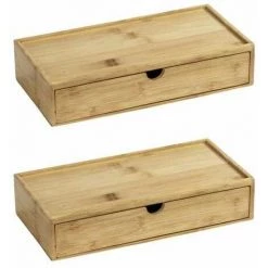 WENKO Boîte De Rangement Salle De Bain Avec Tiroir En Bambou Terra, Lot De 2