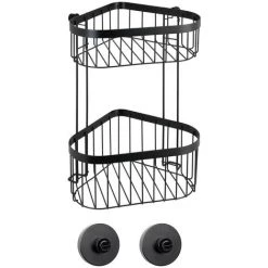 WENKO Étagère D'angle à 2 Niveaux Classic Plus Black Avec Adapteur Vacuum-Loc®