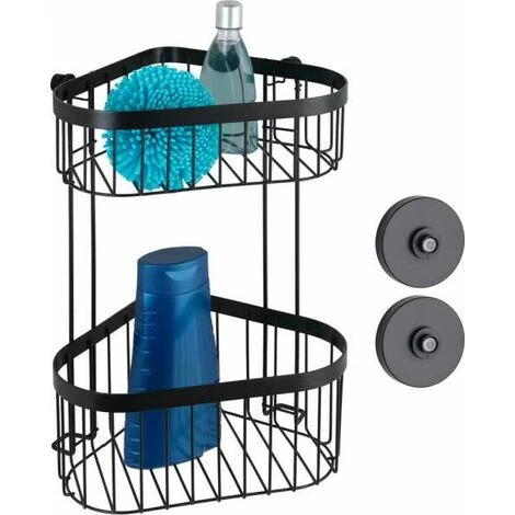 WENKO Étagère D'angle à 2 Niveaux Classic Plus Black Avec Adapteur Vacuum-Loc® 4 WENKO Étagère D'angle à 2 Niveaux Classic Plus Black Avec Adapteur Vacuum-Loc® – Image 2