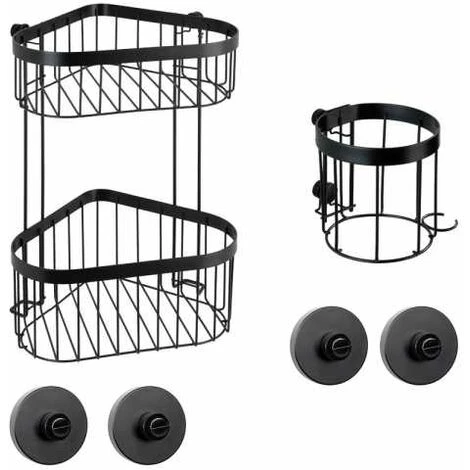 WENKO Set Accessoire Salle De Bain Classic Plus Black, Etagère Angle Murale Et Porte Sèche Cheveux Fixation Sans Perçage Avec Adaptateur VacuumLoc® Inclus, Acier, Noir 3 WENKO Set Accessoire Salle De Bain Classic Plus Black, Etagère Angle Murale Et Porte Sèche Cheveux Fixation Sans Perçage Avec Adaptateur VacuumLoc® Inclus, Acier, Noir