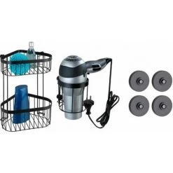 WENKO Set Accessoire Salle De Bain Classic Plus Black, Etagère Angle Murale Et Porte Sèche Cheveux Fixation Sans Perçage Avec Adaptateur VacuumLoc® Inclus, Acier, Noir 8 WENKO Set Accessoire Salle De Bain Classic Plus Black, Etagère Angle Murale Et Porte Sèche Cheveux Fixation Sans Perçage Avec Adaptateur VacuumLoc® Inclus, Acier, Noir -WENKO Soldes 19154605 2