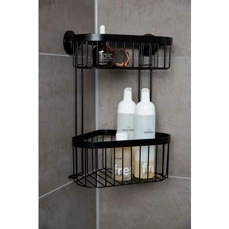 WENKO Set Accessoire Salle De Bain Classic Plus Black, Etagère Angle Murale Et Porte Sèche Cheveux Fixation Sans Perçage Avec Adaptateur VacuumLoc® Inclus, Acier, Noir 7 WENKO Set Accessoire Salle De Bain Classic Plus Black, Etagère Angle Murale Et Porte Sèche Cheveux Fixation Sans Perçage Avec Adaptateur VacuumLoc® Inclus, Acier, Noir – Image 5