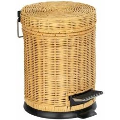 WENKO Petite Poubelle Salle De Bain Manila, Poubelle à Pédale Avec Frein De Chute, Capacité 3 Litres, En Rotin Véritable, 19,5x26,5x24 Cm, Beige -WENKO Soldes 19225027 2