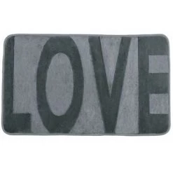 WENKO Tapis De Bain Mémoire De Forme, Love Gris Souris, Tapis Salle De Bain Antidérapant, Polyester, 50x80 Cm, Gris