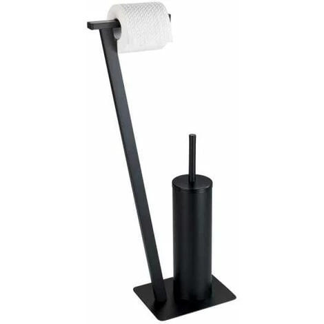 WENKO Serviteur WC 2en1 Lirio, Brosse WC Et Dérouleur Papier Toilette Sur Pied, Acier Inox, 15x68,5x30 Cm, Noir Mat 5 WENKO Serviteur WC 2en1 Lirio, Brosse WC Et Dérouleur Papier Toilette Sur Pied, Acier Inox, 15x68,5x30 Cm, Noir Mat – Image 3