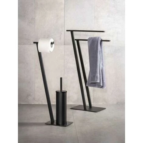 WENKO Serviteur WC 2en1 Lirio, Brosse WC Et Dérouleur Papier Toilette Sur Pied, Acier Inox, 15x68,5x30 Cm, Noir Mat 6 WENKO Serviteur WC 2en1 Lirio, Brosse WC Et Dérouleur Papier Toilette Sur Pied, Acier Inox, 15x68,5x30 Cm, Noir Mat – Image 4
