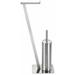 WENKO Serviteur WC 2en1 Lirio, Brosse WC Et Dérouleur Papier Toilette Sur Pied, Acier Inox, 15x68,5x30 Cm, Mat
